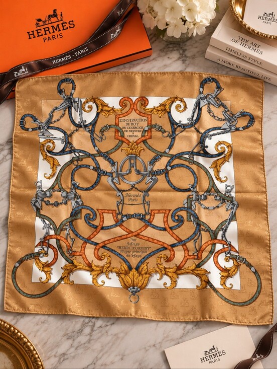 Hermes Accessories - Hermès L'Instruction du Roy Silk Scarf 90 Henri d'Origny Equestrian Gold Hermes